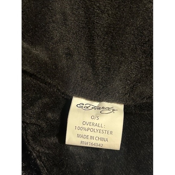 NWT Ed Hardy Unisex Trapper Hat Black Faux Fur Pompoms Graphic Love Kills Skull - Picture 5 of 7